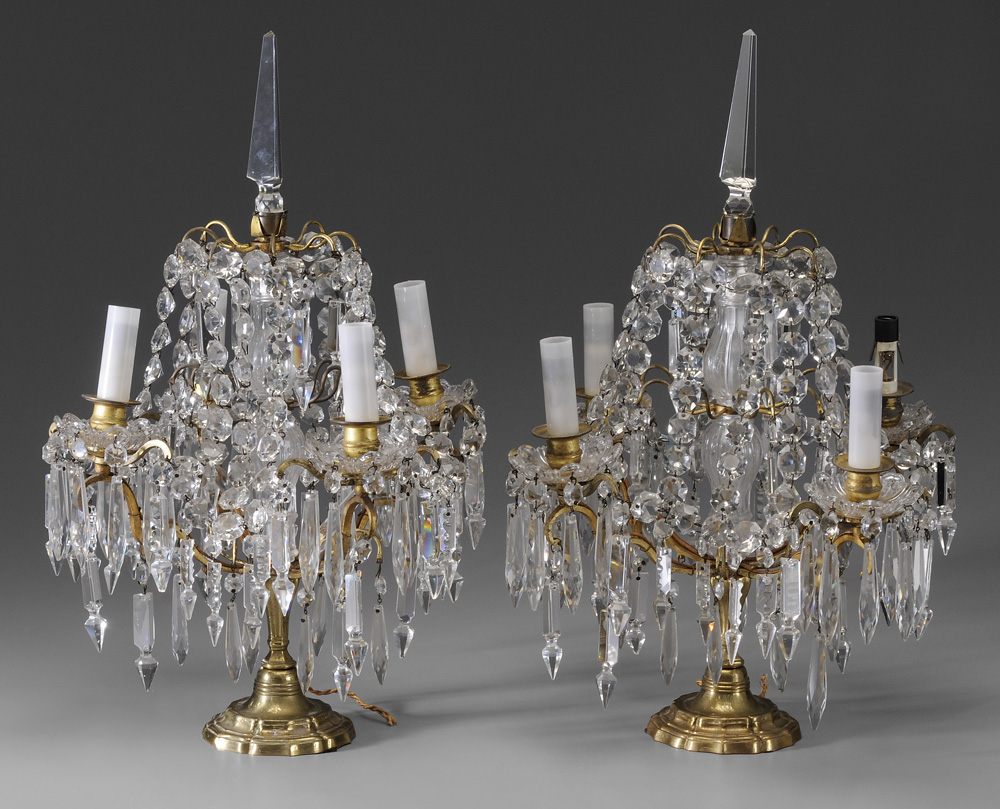 Appraisal: Pair Crystal Candelabra late th early th century each with