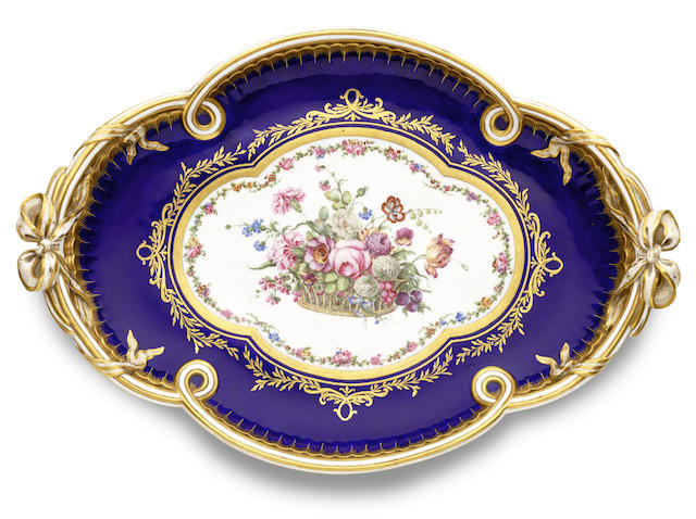 Appraisal: A S vres blue-ground lobed tray circa Painted by Fran