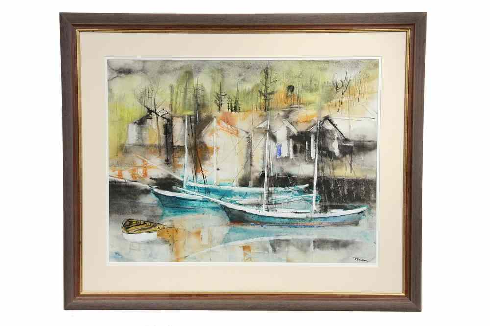 Appraisal: WATERCOLOR - 'Boats Camden Harbor' by William Thon Maine -