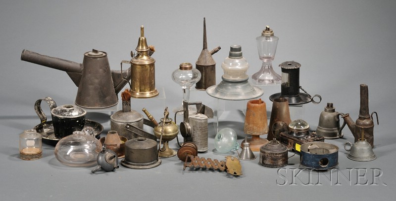 Appraisal: Twenty-eight Assorted Early Lighting Items America and Continental th century