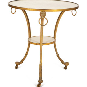 Appraisal: A French Empire Style Gilt Metal and Marble Top Gueridon