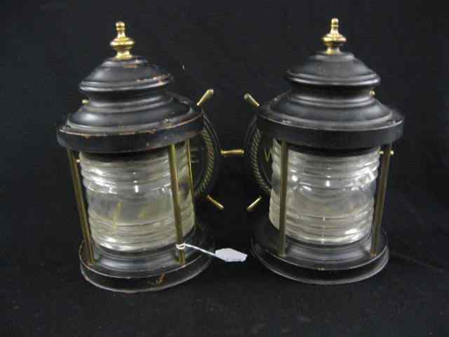 Appraisal: Pair of Nautical Wall Lights lantern wheel style ''