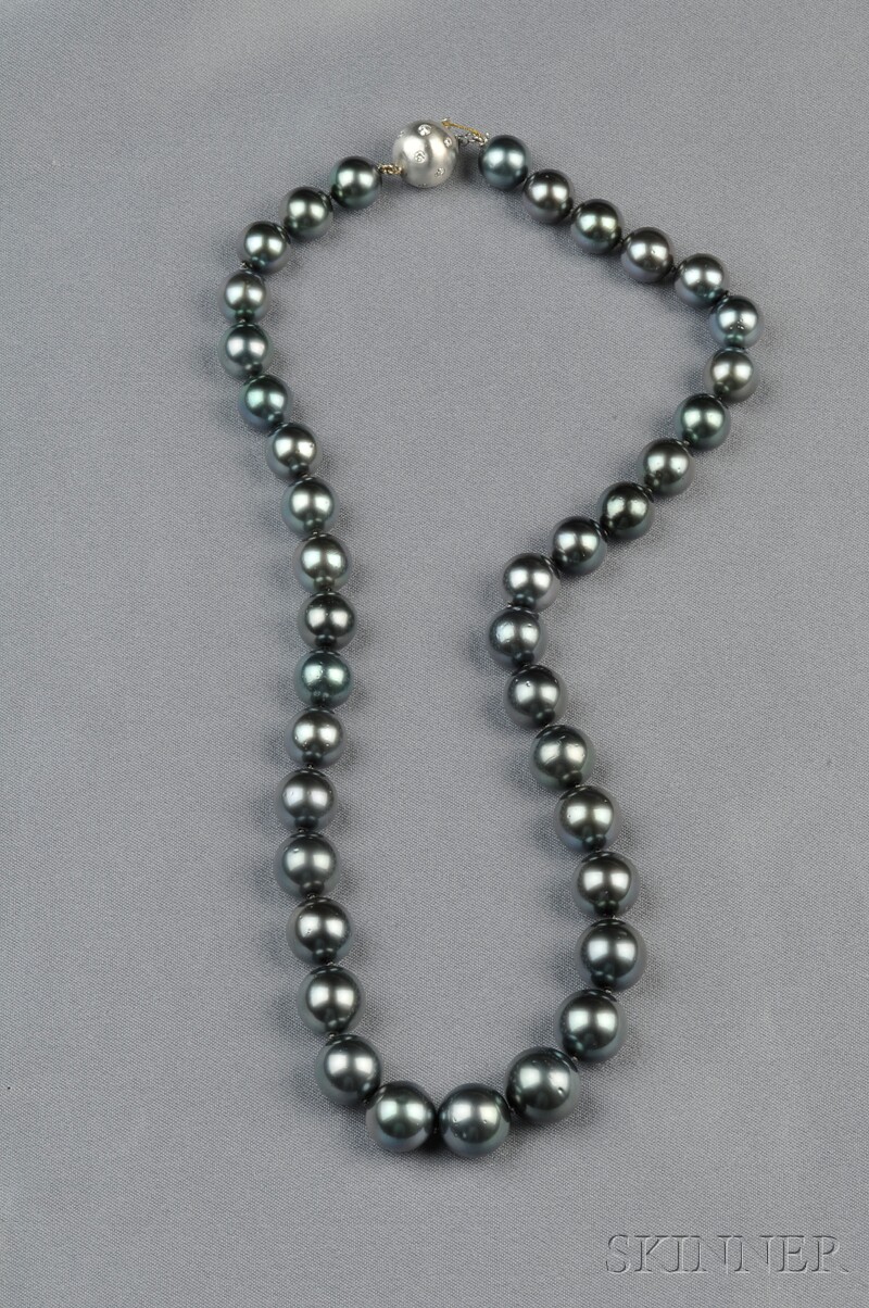 Appraisal: Tahitian Pearl Necklace composed of thirty-nine pearls graduating in size