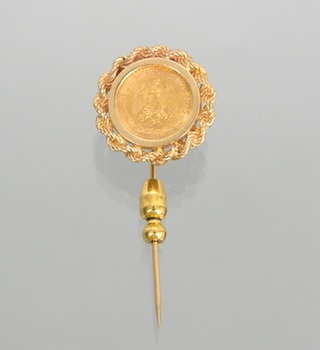 Appraisal: A Mexican Coin Gold Stick Pin k yellow gold stick