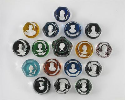 Appraisal: Seventeen sulphide paperweights twelve Baccarat containing portraits of politicians notable