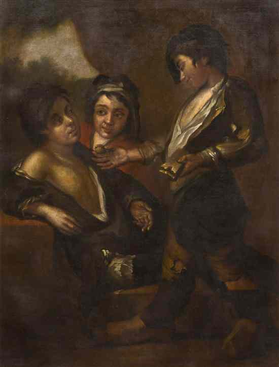 Appraisal: Italian School th th century A Boy's Barter oil on