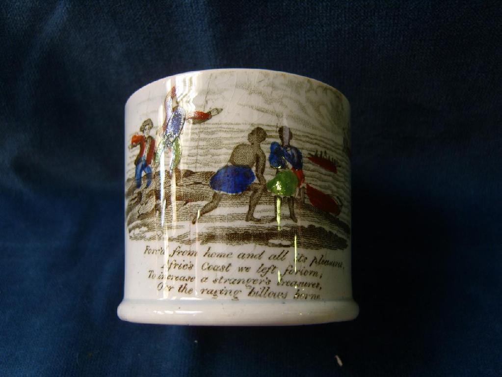 Appraisal: A th century child's mug with printed and infilled panel