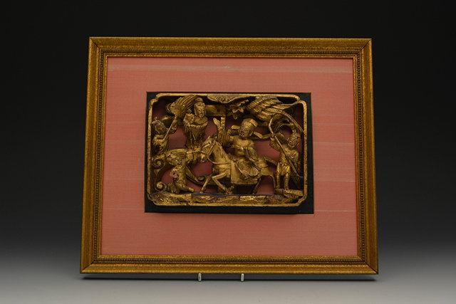 Appraisal: A Chinese carved giltwood temple panel th Century Guanyin and