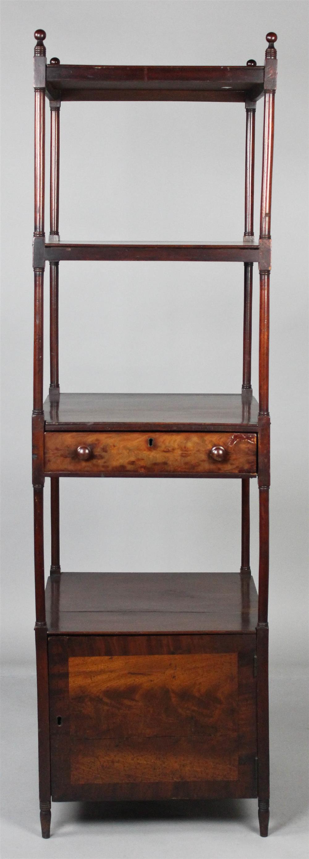 Appraisal: REGENCY TURNED MAHOGANY ETAGERE with a rectangular form having two