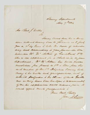 Appraisal: James A Seddon letter -line autograph letter datelined Treasury Department