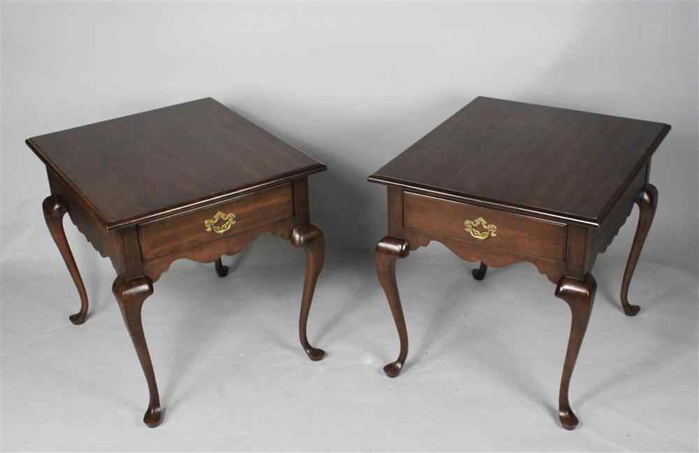 Appraisal: PAIR OF QUEEN ANNE STYLE MAHOGANY SIDE TABLES the molded