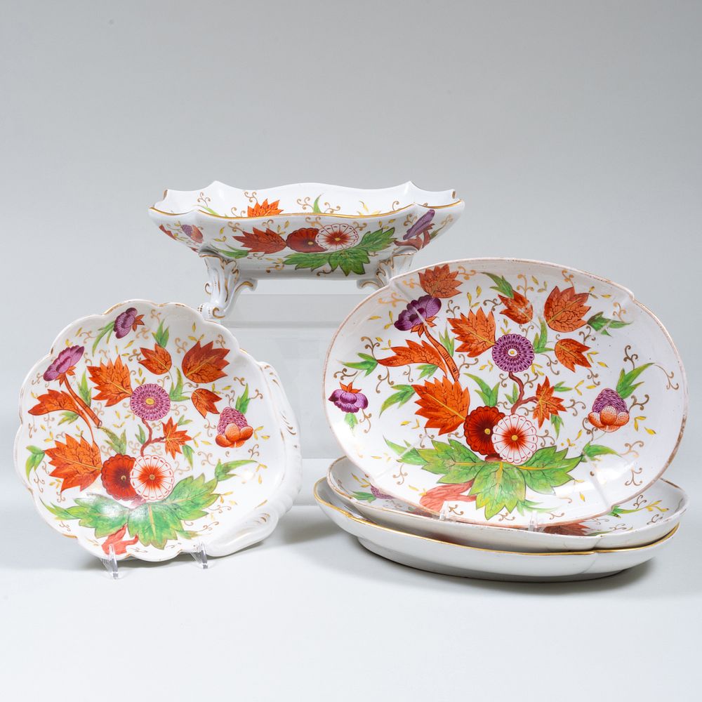 Appraisal: Group of English Porcelain Serving Pieces in a 'Chrysanthemum' Pattern