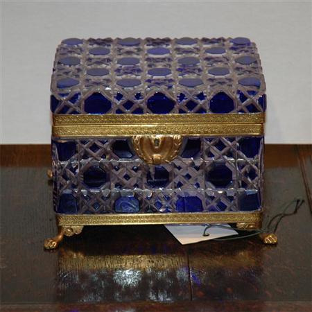 Appraisal: French Gilt-Metal Mounted Colbalt Cut to Clear Glass Dresser Box