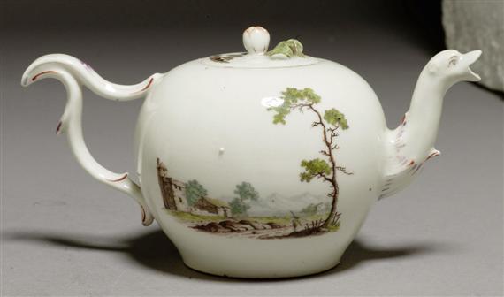 Appraisal: TEAPOT AND LID WITH LANDSCAPE PAINTING ZURICH CIRCA Underglaze blue