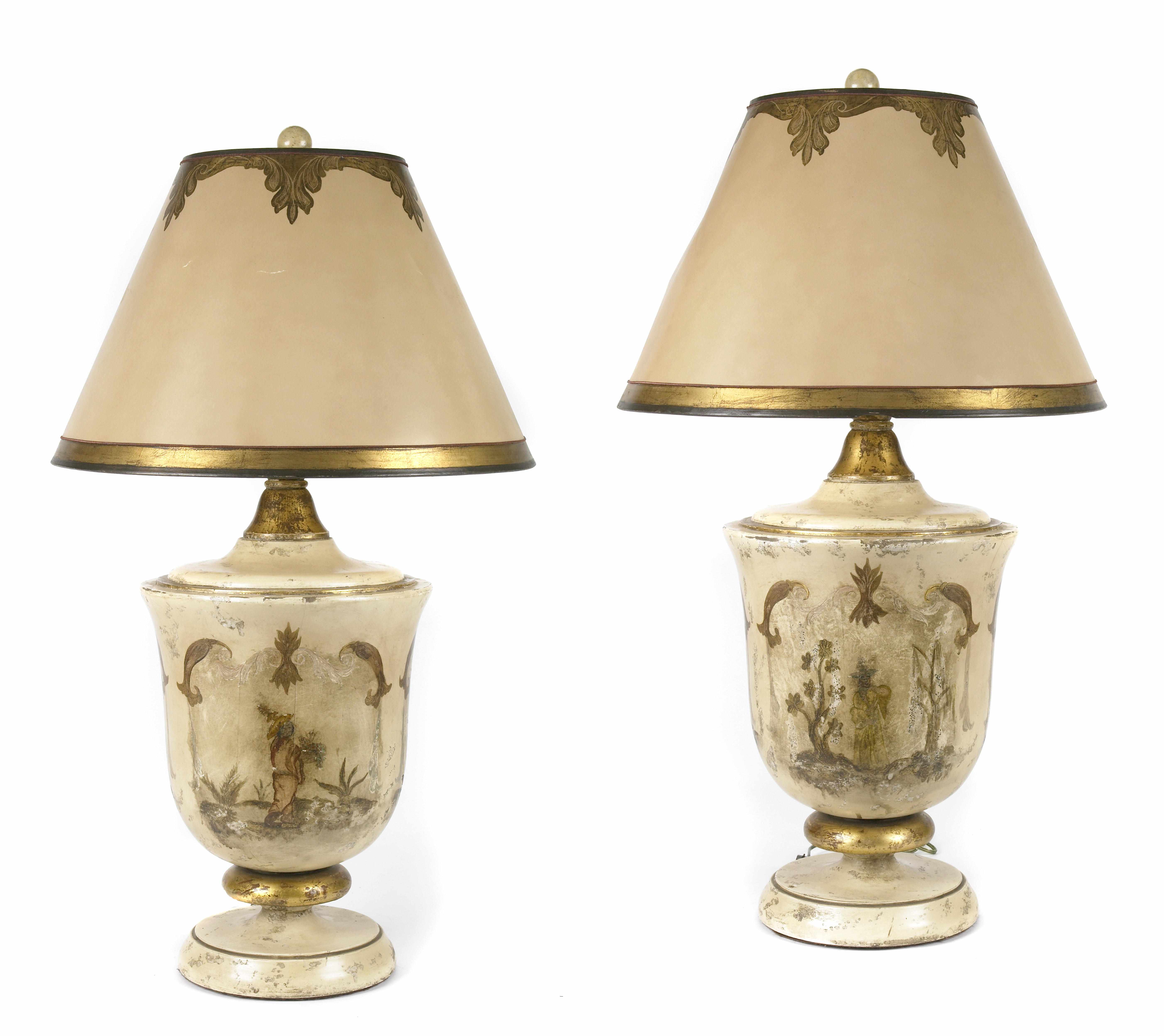 Appraisal: A pair of chinoiserie decorated tole table lamps height in