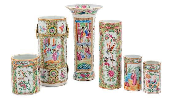 Appraisal: Six Chinese Export Rose Medallion Porcelain Vases Height of tallest