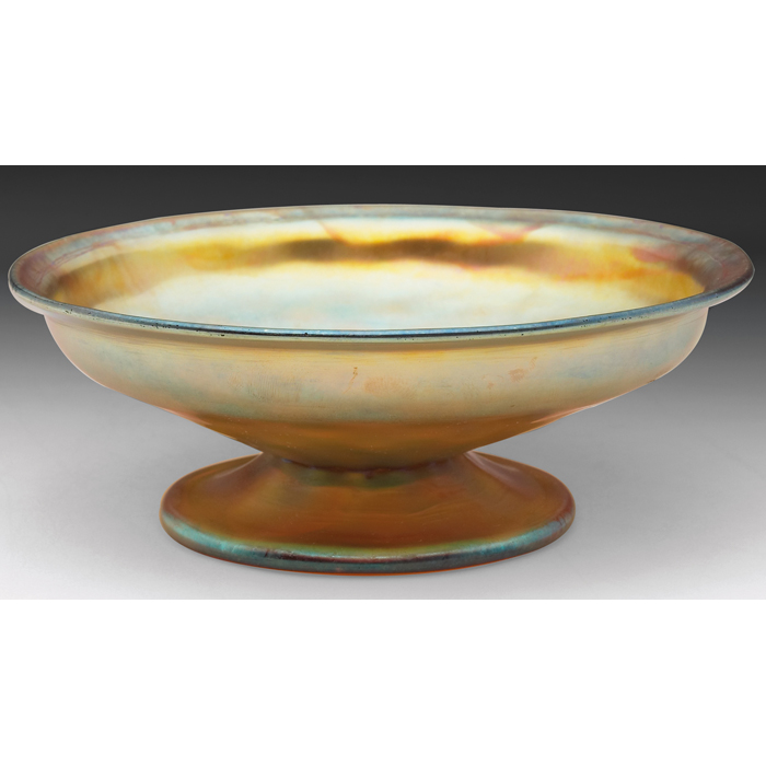 Appraisal: L C Tiffany bowl footed form in gold favrile glass