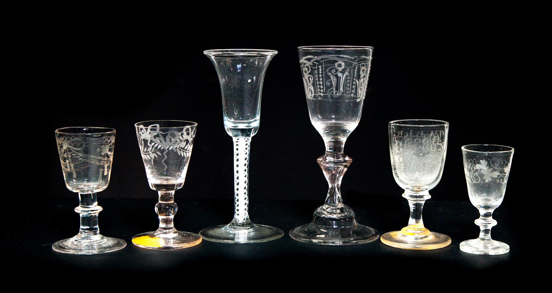 Appraisal: SIX BLOWN GLASS WINES American and English late th-early th