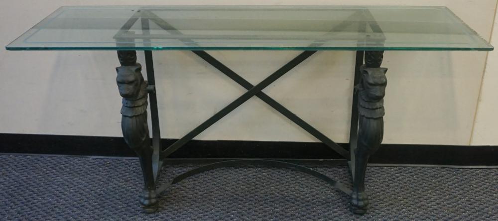 Appraisal: Neoclassical Style Partial Green Painted Cast Aluminum and Glass Top