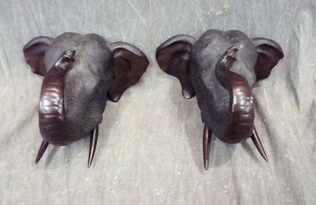 Appraisal: Pair of Hollow Bronze Elephant Head Bookends Signed on base