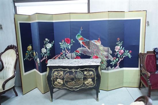 Appraisal: ORIENTAL STYLE SCREEN Eight part screen with silk embroidered flowers