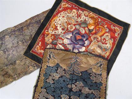 Appraisal: Twelve Chinese textiles qing dynasty Comprising of a rank badge