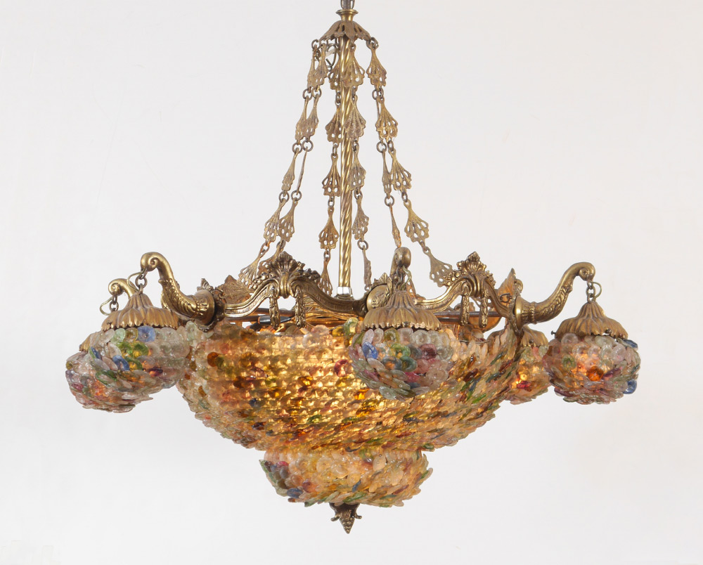 Appraisal: VINTAGE ITALIAN CONTINENTAL GLASS FLORET CHANDELIER Cast brass foliate motif