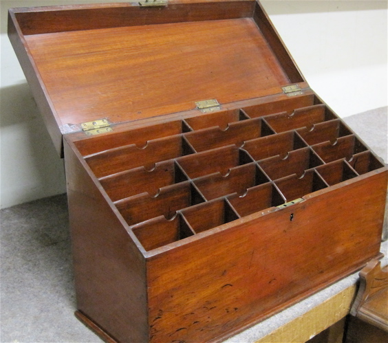 Appraisal: SLANT-TOP MAHOGANY LETTER BOX English th century the top concealing