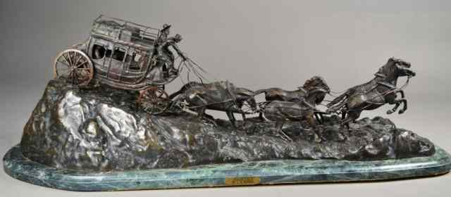 Appraisal: BRONZE SCULPTURE BY C M RUSSELL''THE STAGECOACH'' depicting two drivers