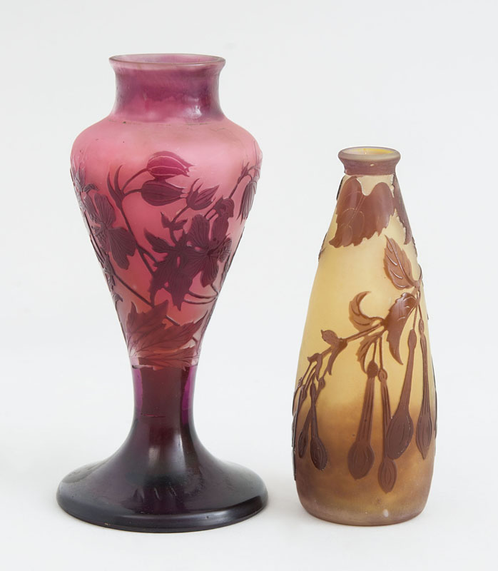 Appraisal: TWO GALL CAMEO CUT GLASS SMALL VASES The one of