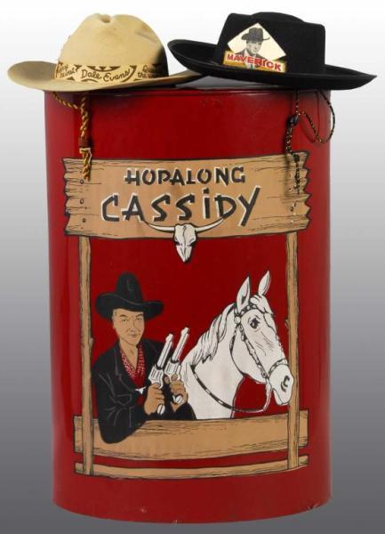 Appraisal: Metal Hopalong Cassidy Lidded Bin Description Includes two western character