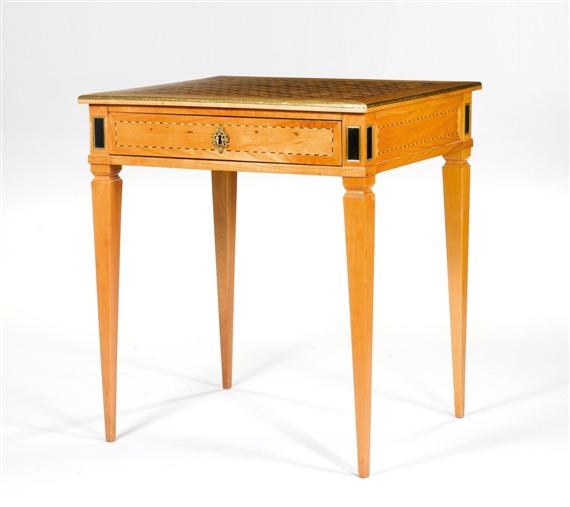 Appraisal: SIDE TABLE Louis XVI Switzerland Cherry and fruitwood parquetry x