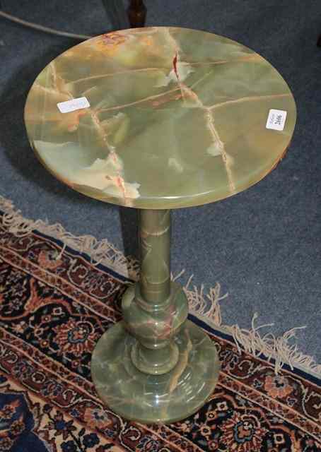 Appraisal: A GREEN ONYX LAMP TABLE with circular top and baluster