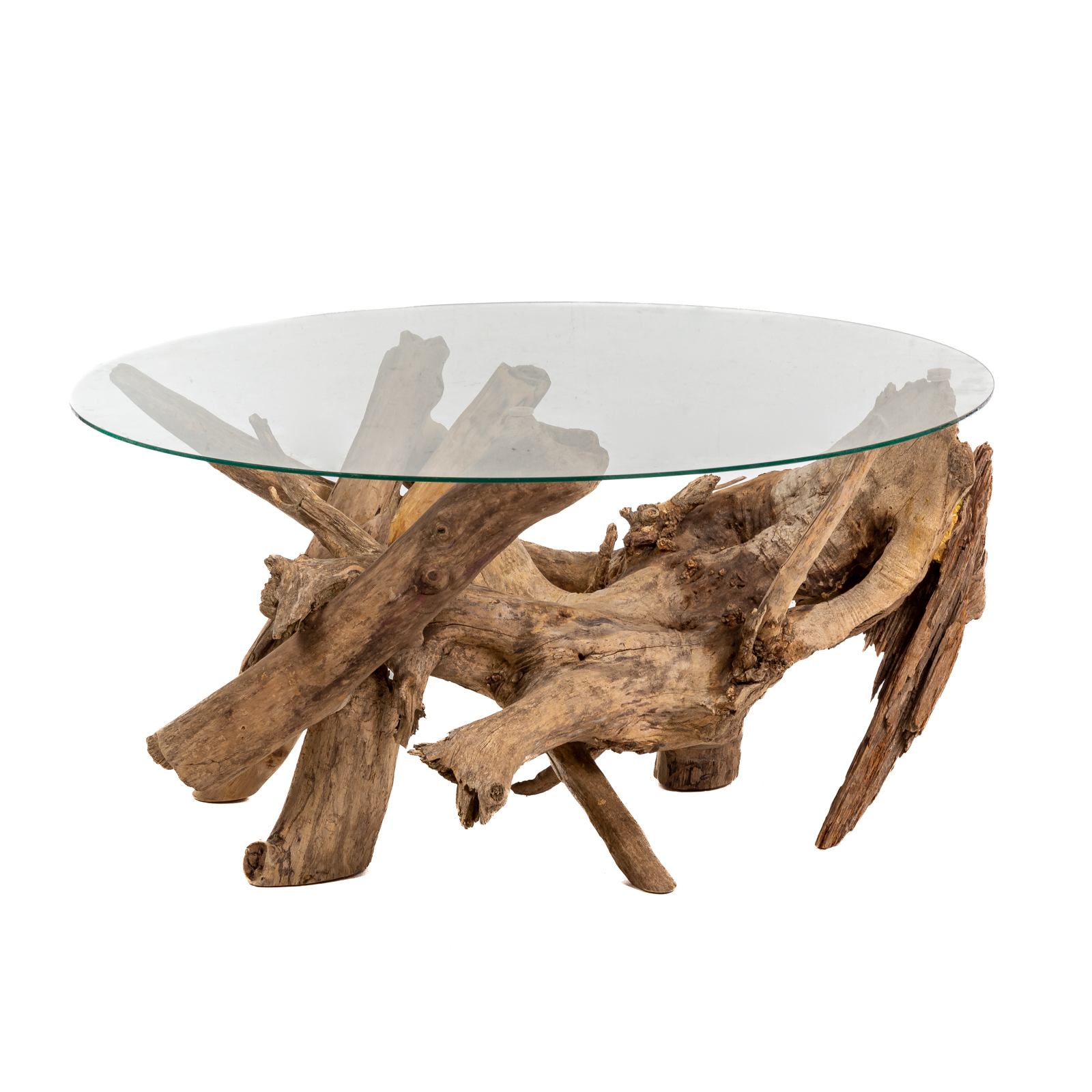 Appraisal: ROUND EASTERN SHORE DRIFTWOOD GLASS COFFEE TABLE st century hand