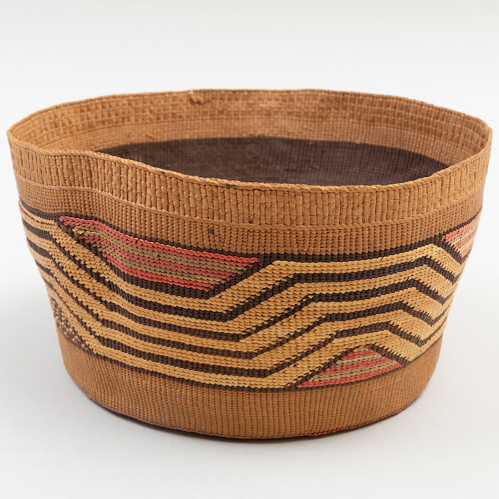 Appraisal: Tlingit Woven Polychrome Basket with Geometric Designs Northwest Coast x