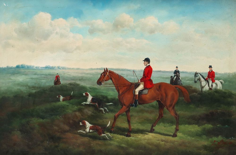 Appraisal: A TH C ENGLISH HUNT SCENE OIL SIGNED 'DOMINGO' Domingo