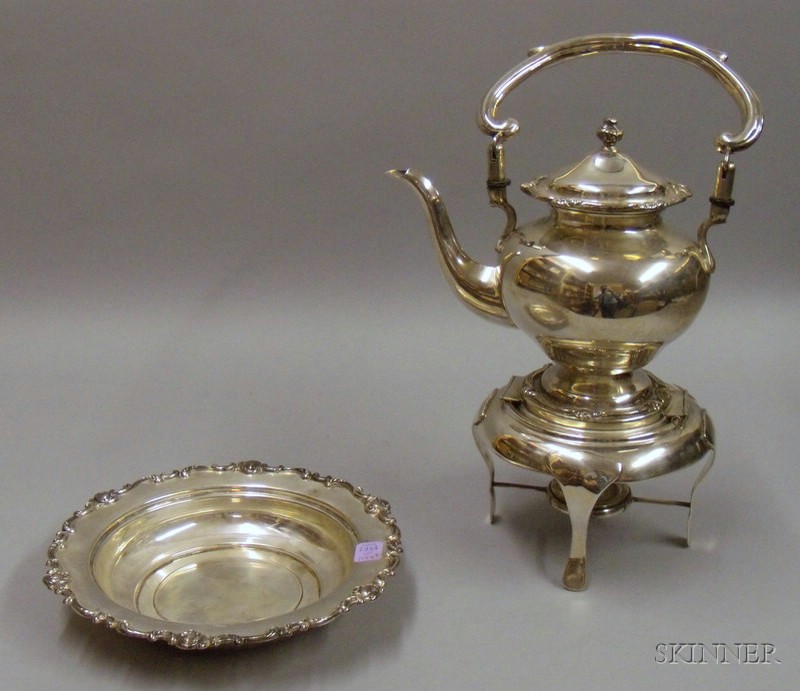 Appraisal: Silver Plated Kettle-on-Stand and a Peruvian Sterling Silver Bowl