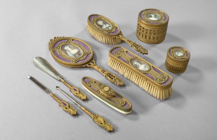 Appraisal: Elaborate Nine-Piece Lady's Toilette Service first quarter th century the