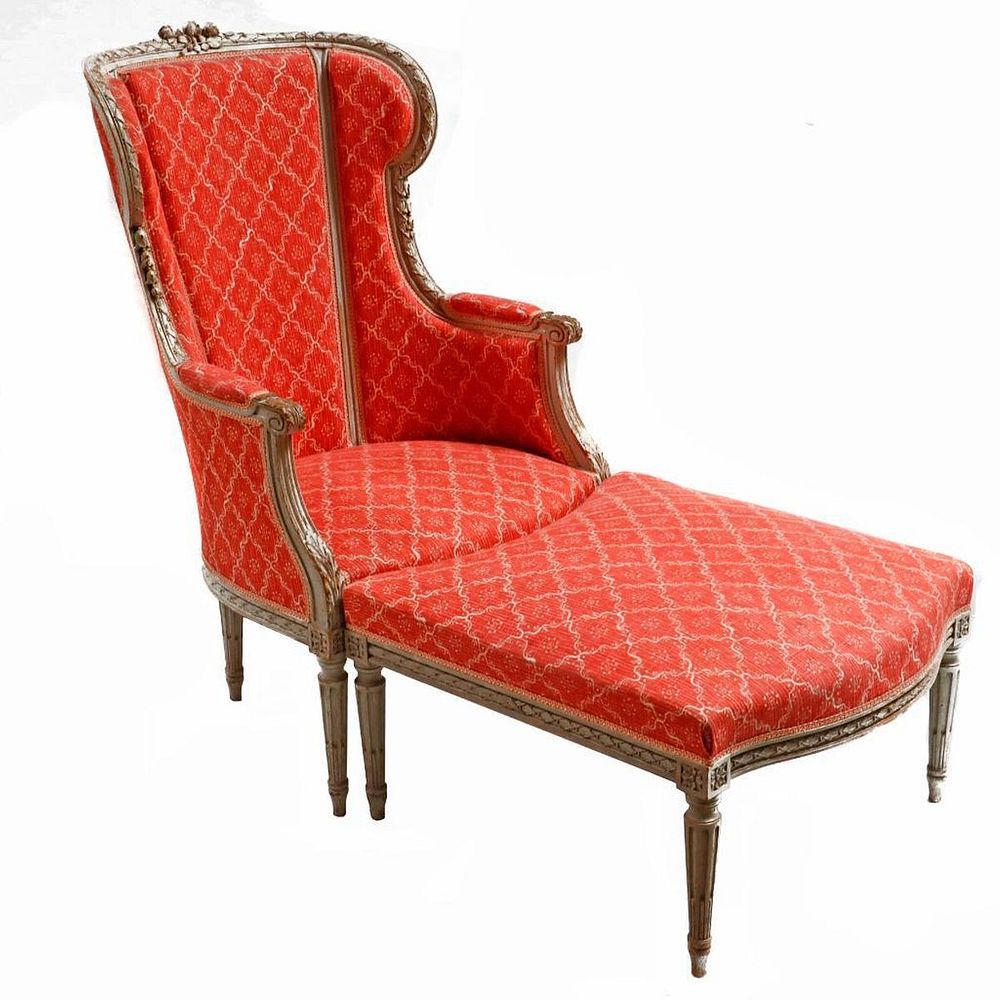 Appraisal: Louis XV Style Upholstered Wing Chair and Ottoman The upholstered