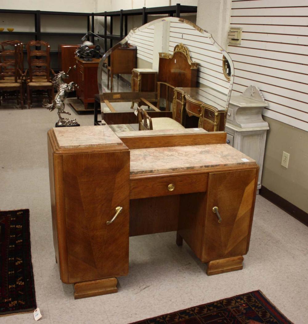 Appraisal: ART DECO MARBLE-TOP VANITY Belgian c a double-pedestal vanity with