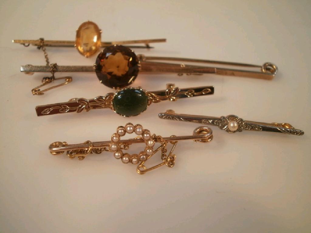 Appraisal: Six bar brooches set with various stones some stamped c