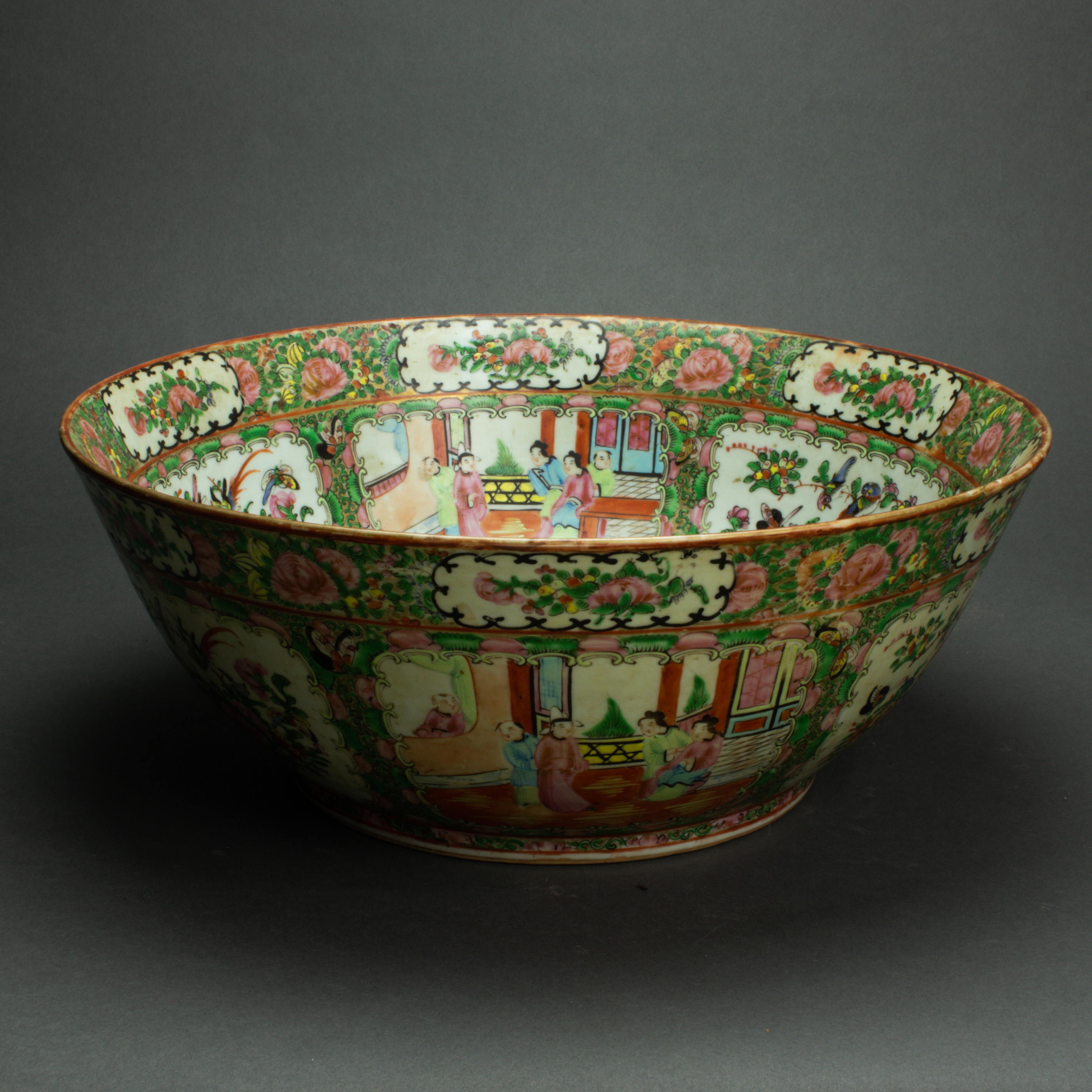 Appraisal: CHINESE CANTON ROSE MEDALLION PUNCH BOWL Chinese Canton rose medallion