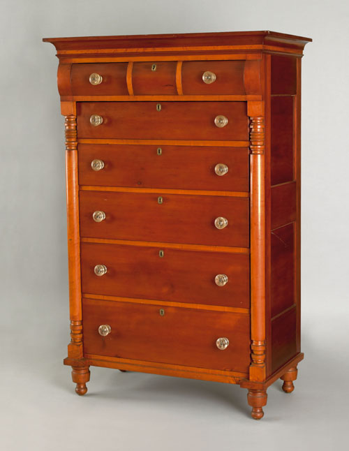 Appraisal: Pennsylvania Sheraton cherry and figured maple tall chest ca the