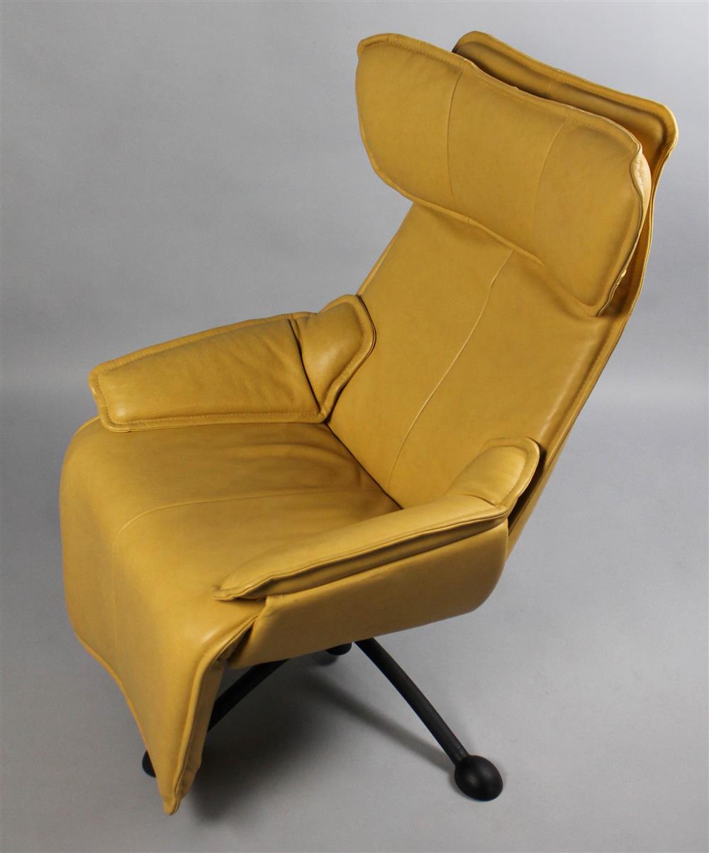 Appraisal: STORDAL MOBLER YELLOW LEATHER LOUNGE CHAIR the yellow leather upholstered