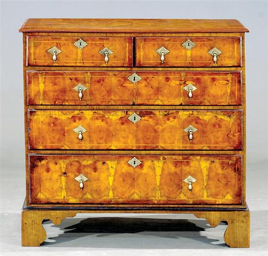 Appraisal: George II style oyster-veneer walnut chest of drawers last quarter