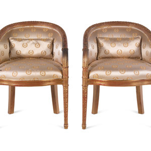 Appraisal: A Pair of Giltwood Armchairs th Century Height x width