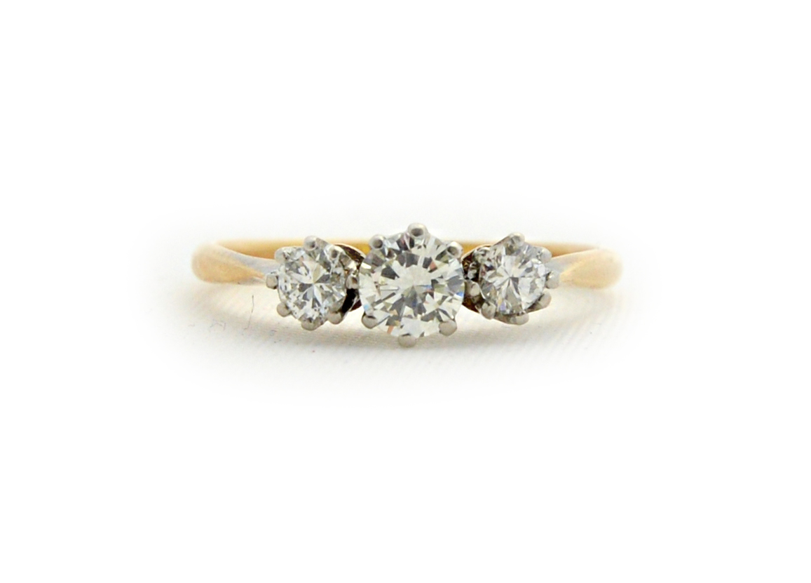 Appraisal: A gold and platinum diamond set three stone ring claw