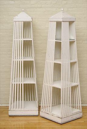 Appraisal: Pair of Neoclassical-Style White Painted Obelisk-Form Revolving Bookshelves x x