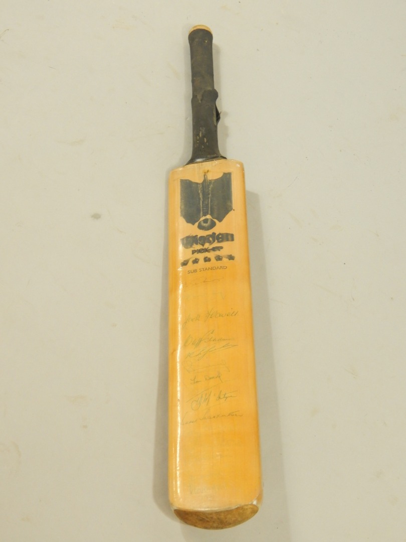 Appraisal: A Wisden cricket bat with numerous autographs including Len Hutton