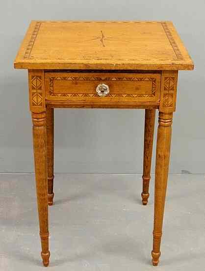 Appraisal: Sheraton inlaid one-drawer stand possibly butternut wood h top x